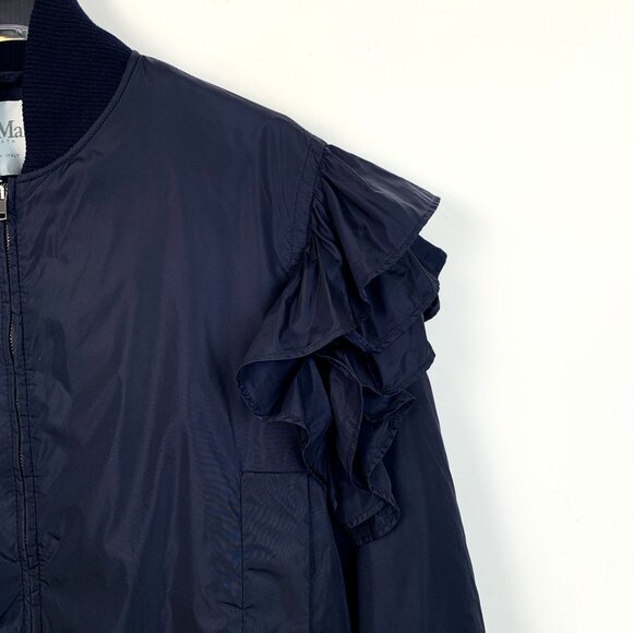 Max Mara Ruffled Sleeve Bomber Jacket Size 8 Nylon & Polyester Black - Picture 3 of 6